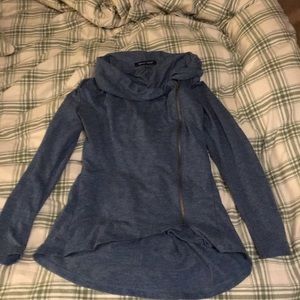 Asymmetrical zip sweatshirt with cowl neck